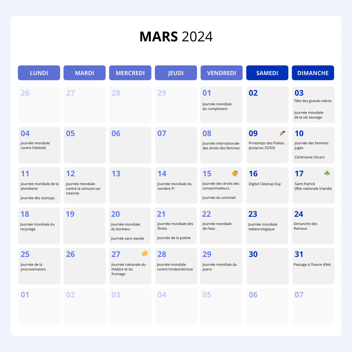 calendrier marketing mars