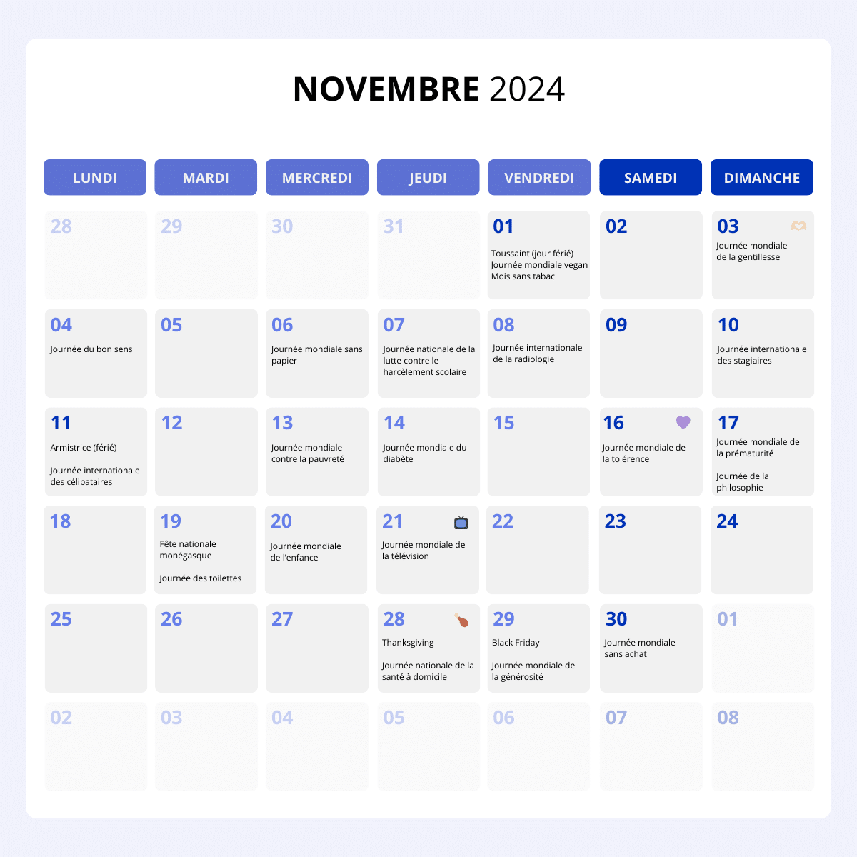 calendrier marketing novembre