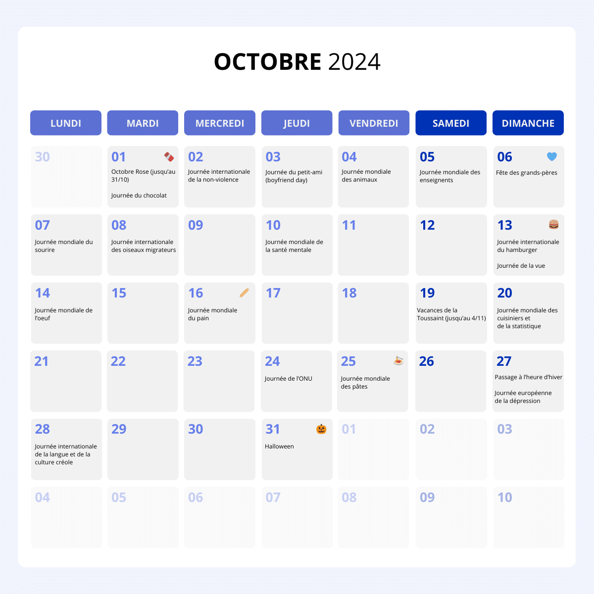 calendrier marketing octobre