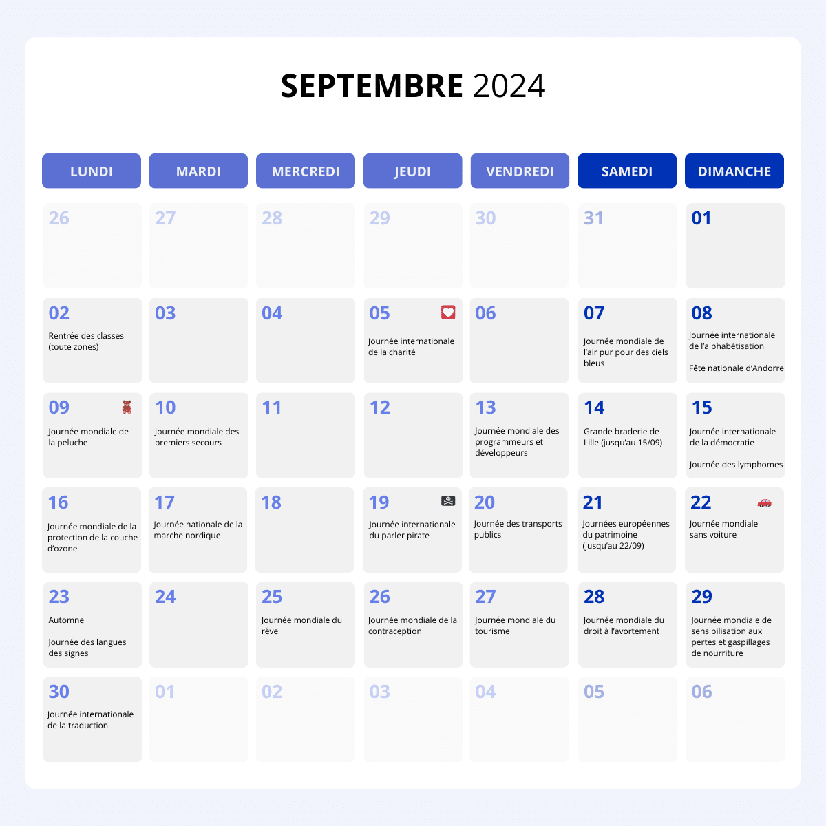 calendrier marketing septembre