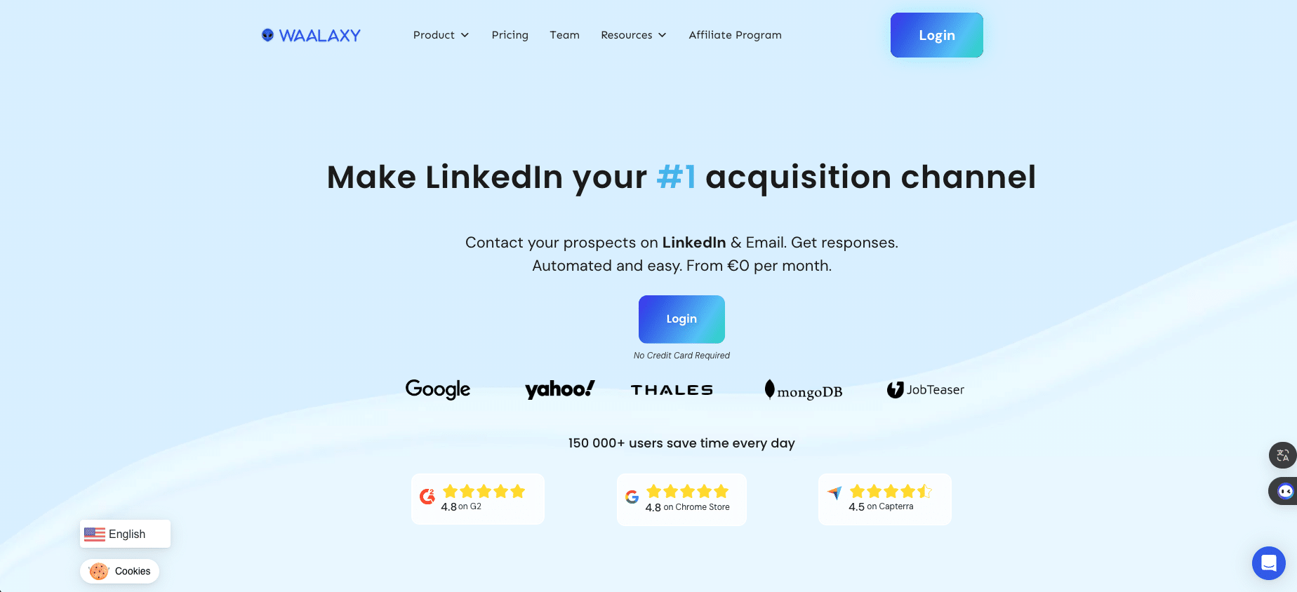 Overview of the homepage of the Waalaxy lead acquisition tool.