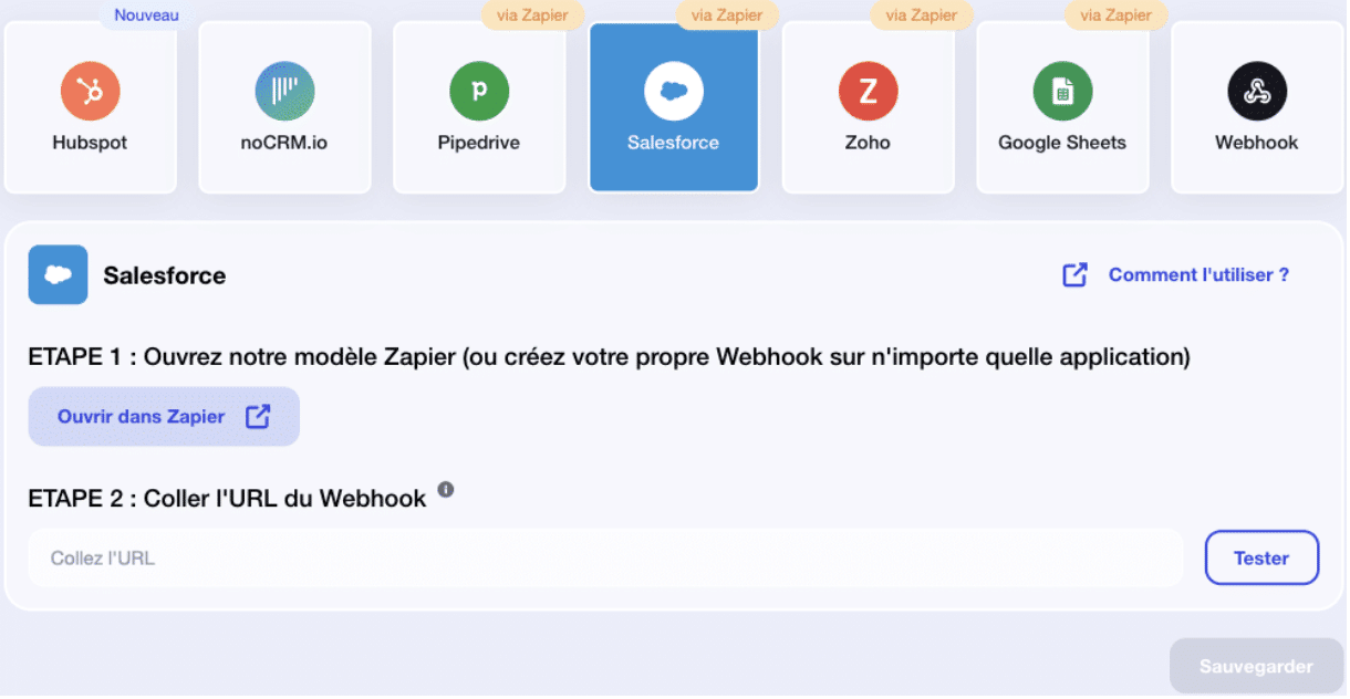 Intégration d'outils tiers sur Waalaxy.