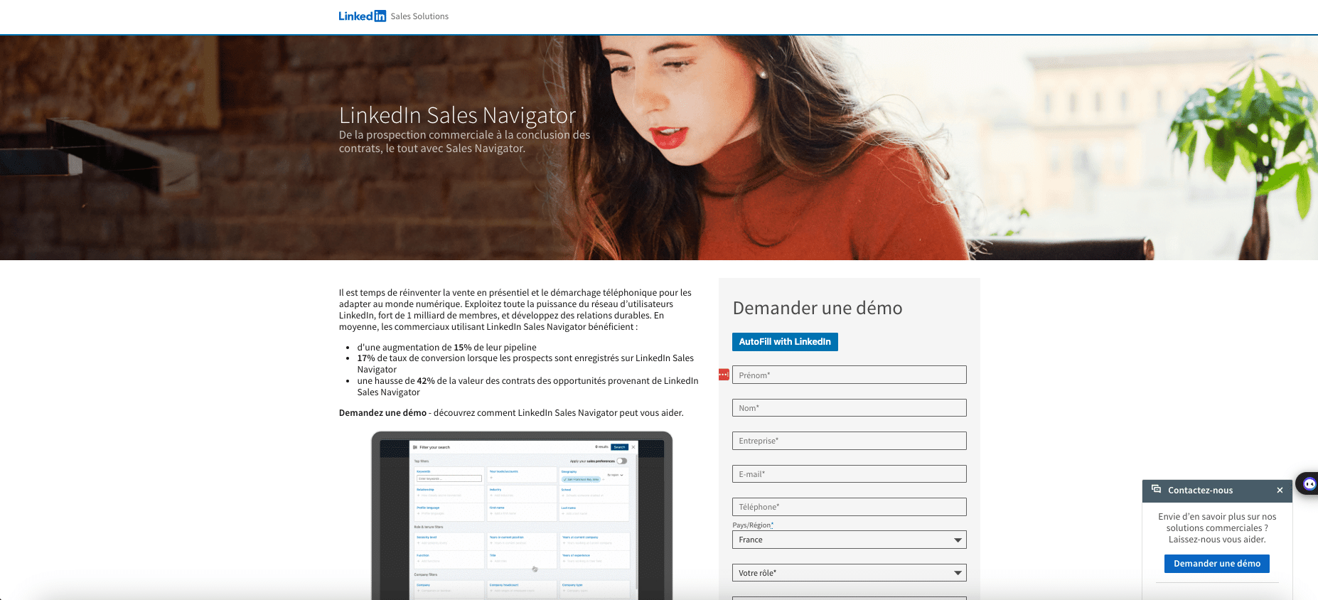 Page d'accueil LinkedIn Sales Navigator.