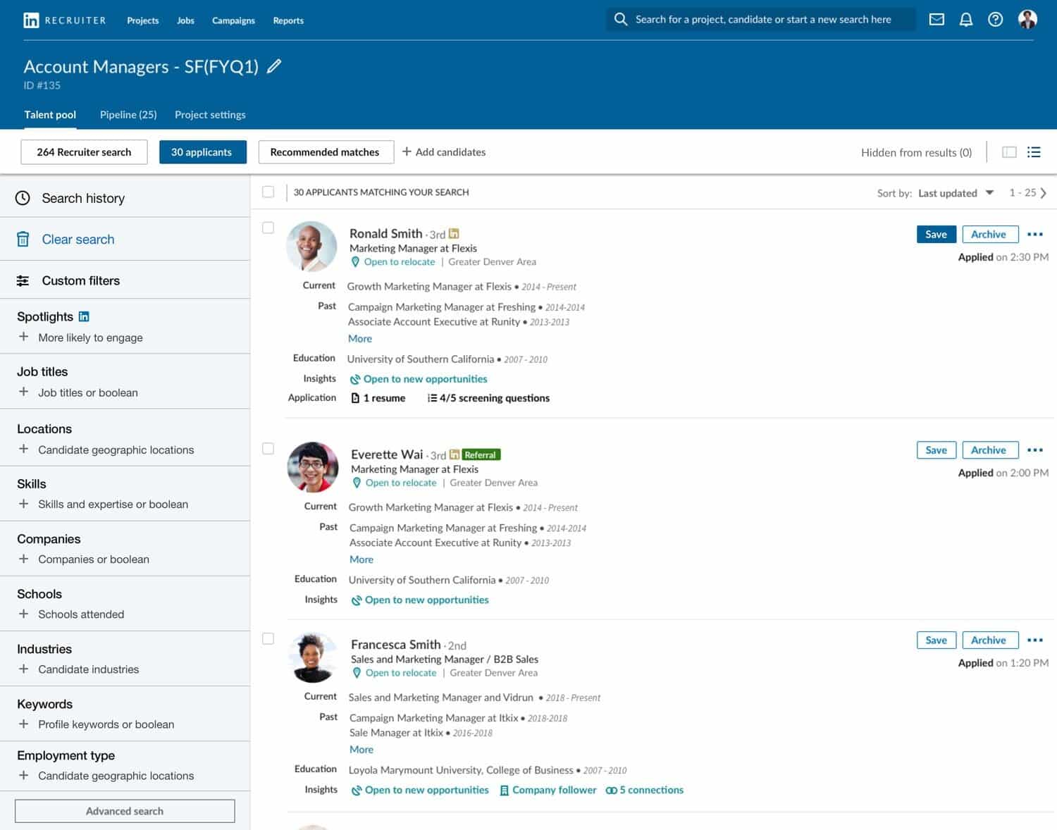 Recruitment automation: search for candidates with LinkedIn Recruiter.