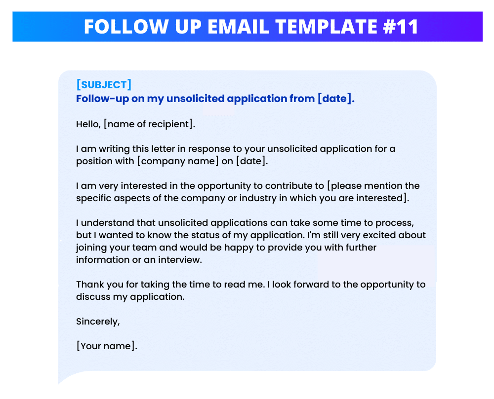 Follow Up Email Template For Unsolicited Application.