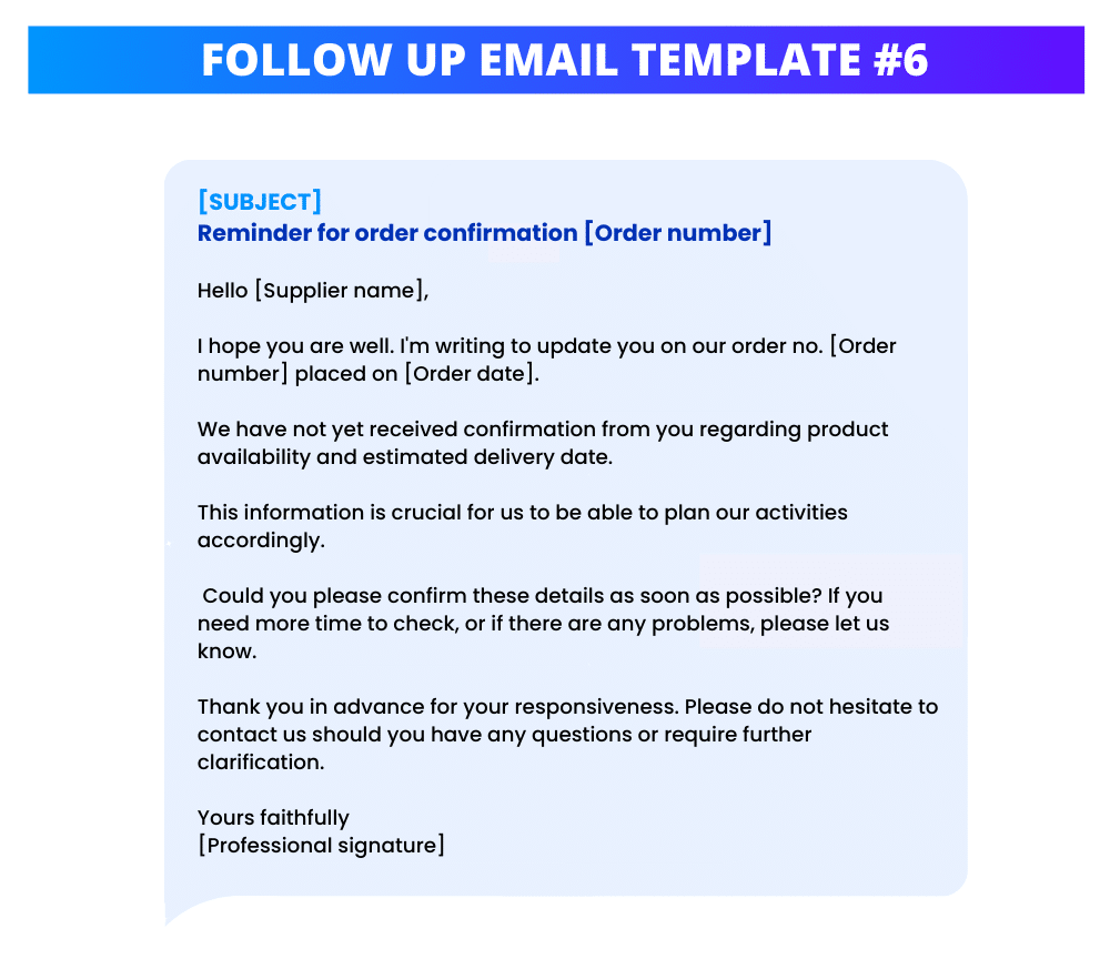 Follow Up Email Template To Supplier