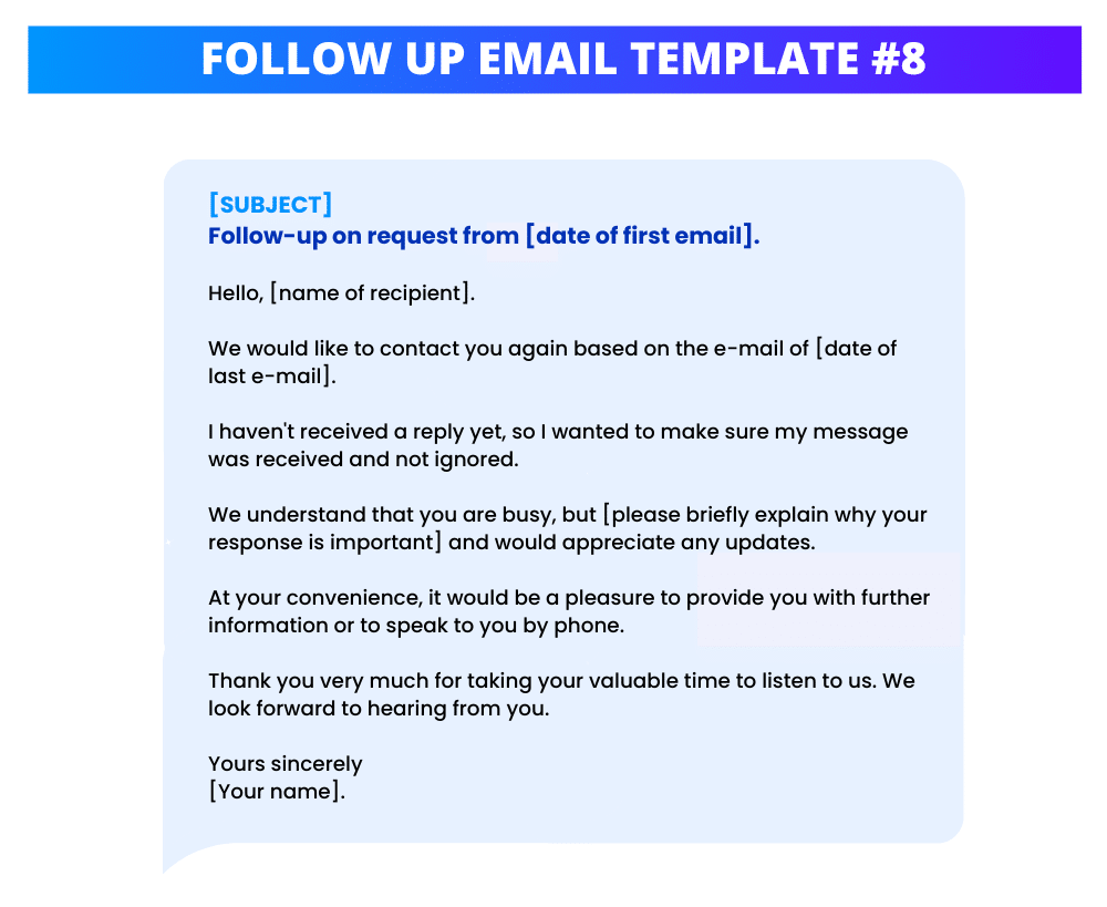 Follow up email template after no response.