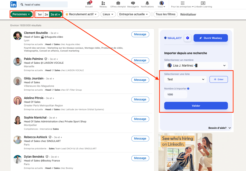 Générer des opportunités à inclure dans le pipeline commercial grâce à LinkedIn et Waalaxy.