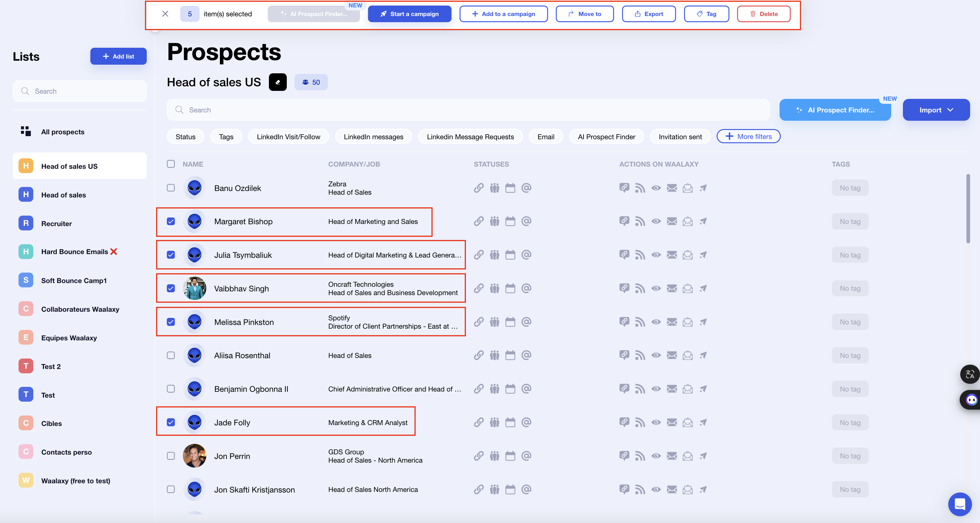 Sales pipeline: clean and identify your listings on Waalaxy