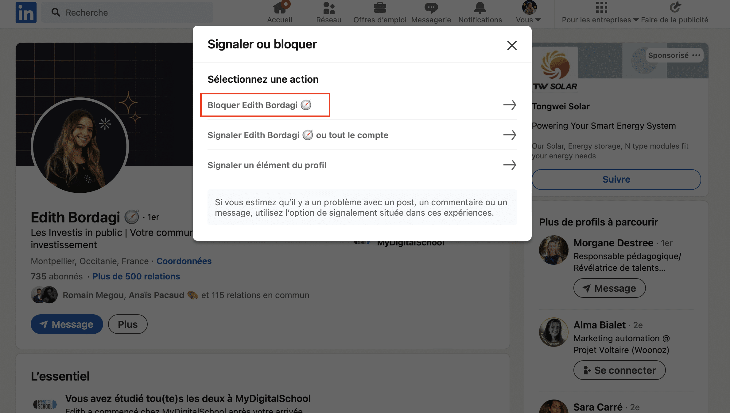 bloquer un abonné LinkedIn