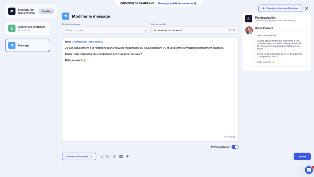Preview message Waalaxy 