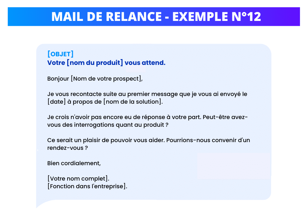 Exemple de mail de relance de prospection commercial pour un produit/service.