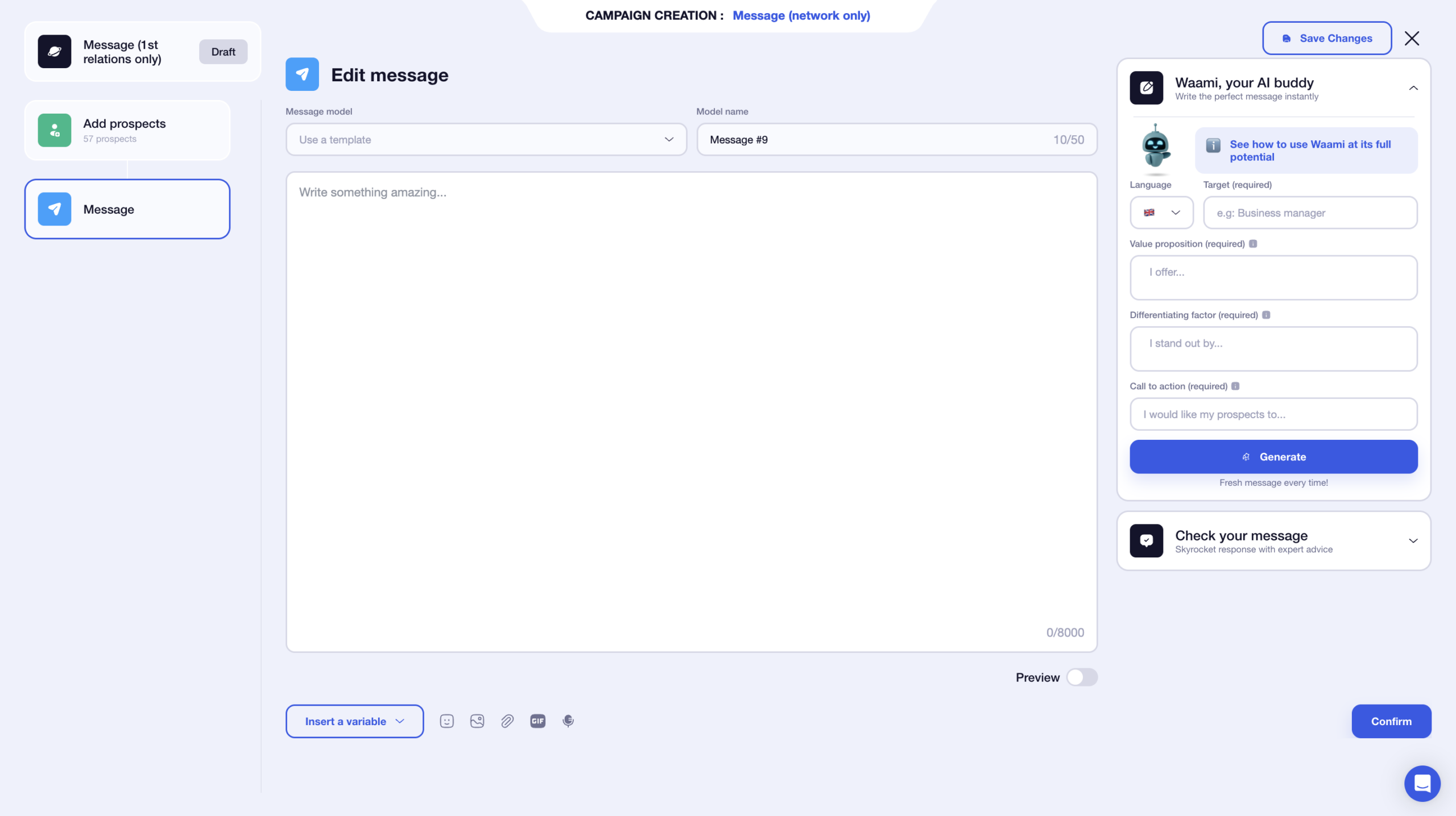 Waalaxy, Waami AI tool edit message