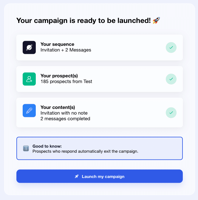 Summary before launching an automated campaign on Waalaxy.