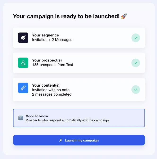 Summary before launching an automated campaign on Waalaxy