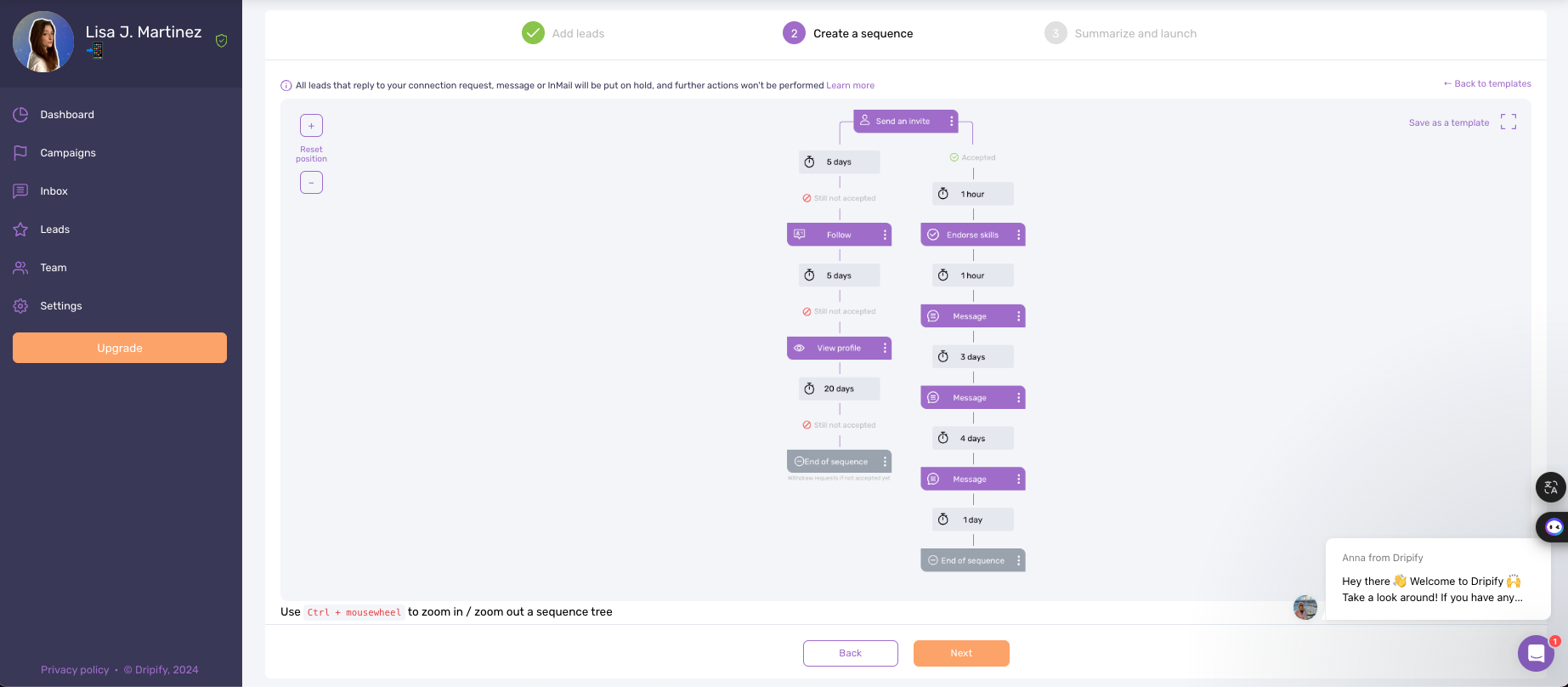 Waalaxy VS Dripify : Optimiser une séquence sur Dripify.