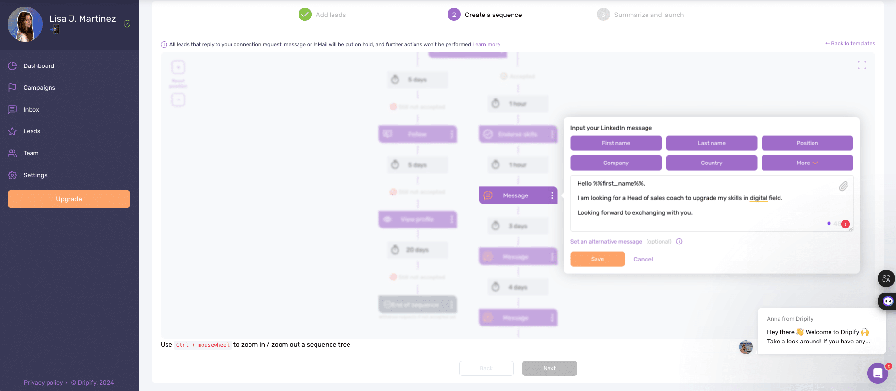 Dripify VS Waalaxy : Ottimizzare un messaggio su Dripify