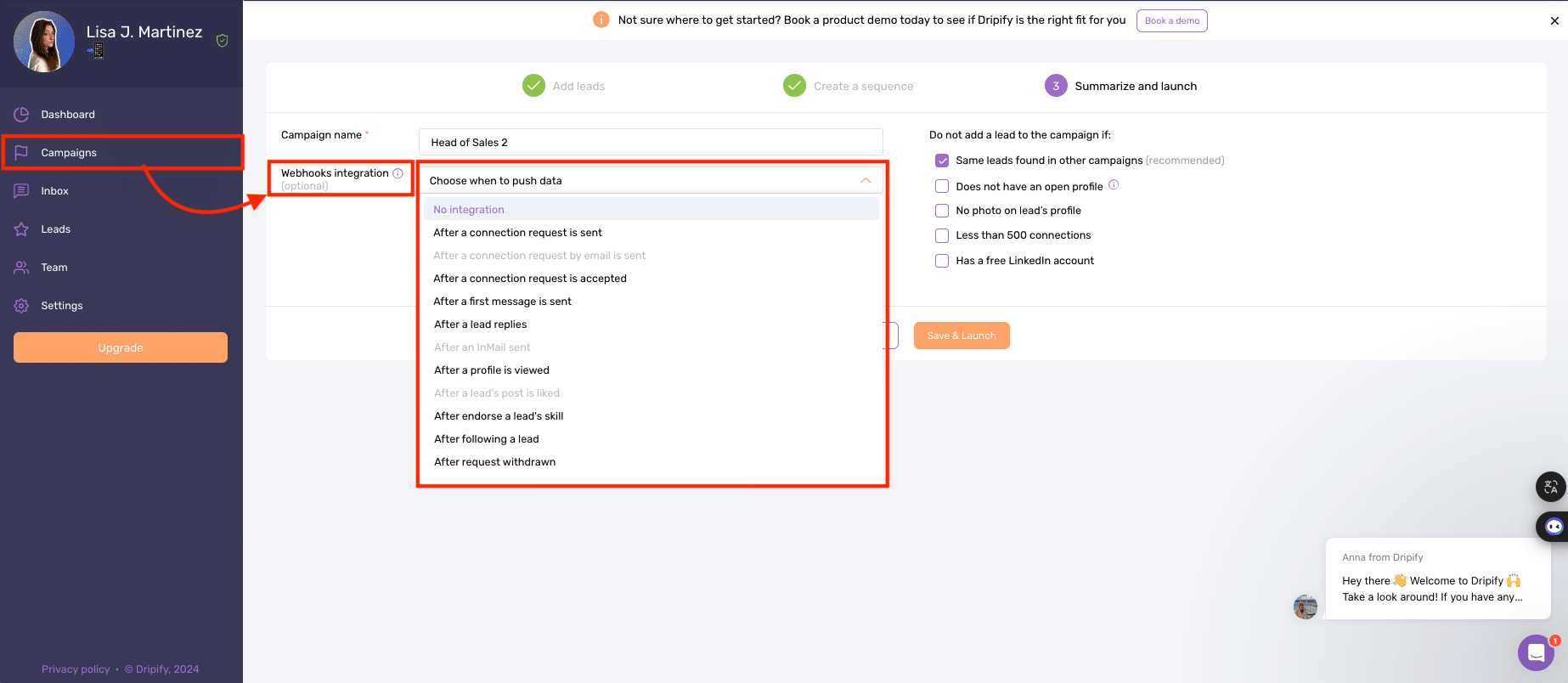 Waalaxy VS Dripify : Integração do Dripify a uma ferramenta de terceiros