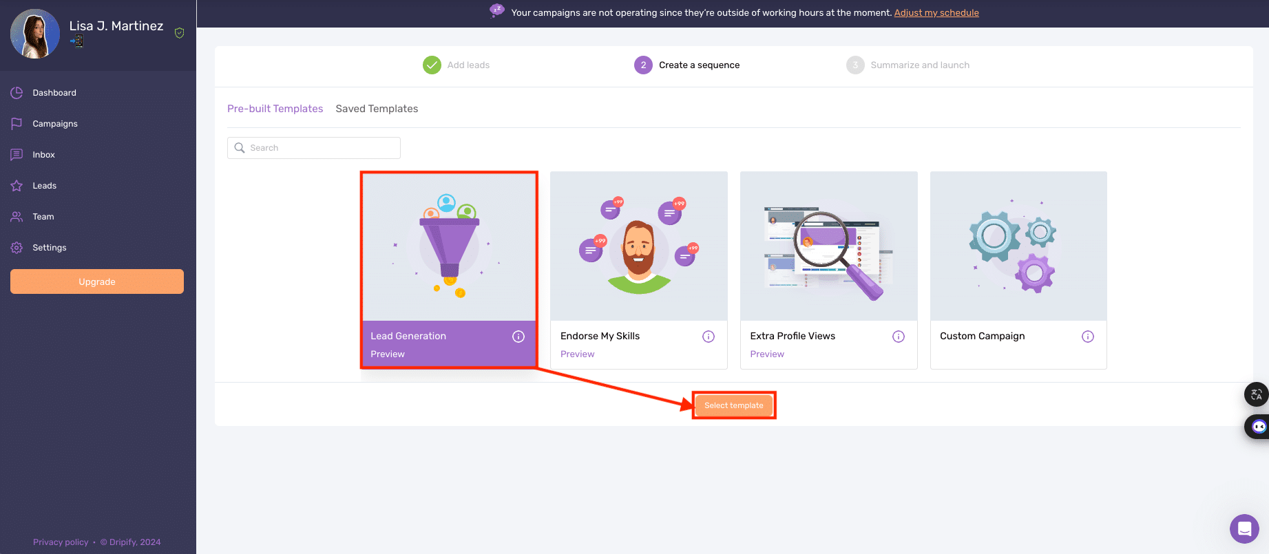 Dripify VS Waalaxy : Elección del tipo de campaña en Dripify