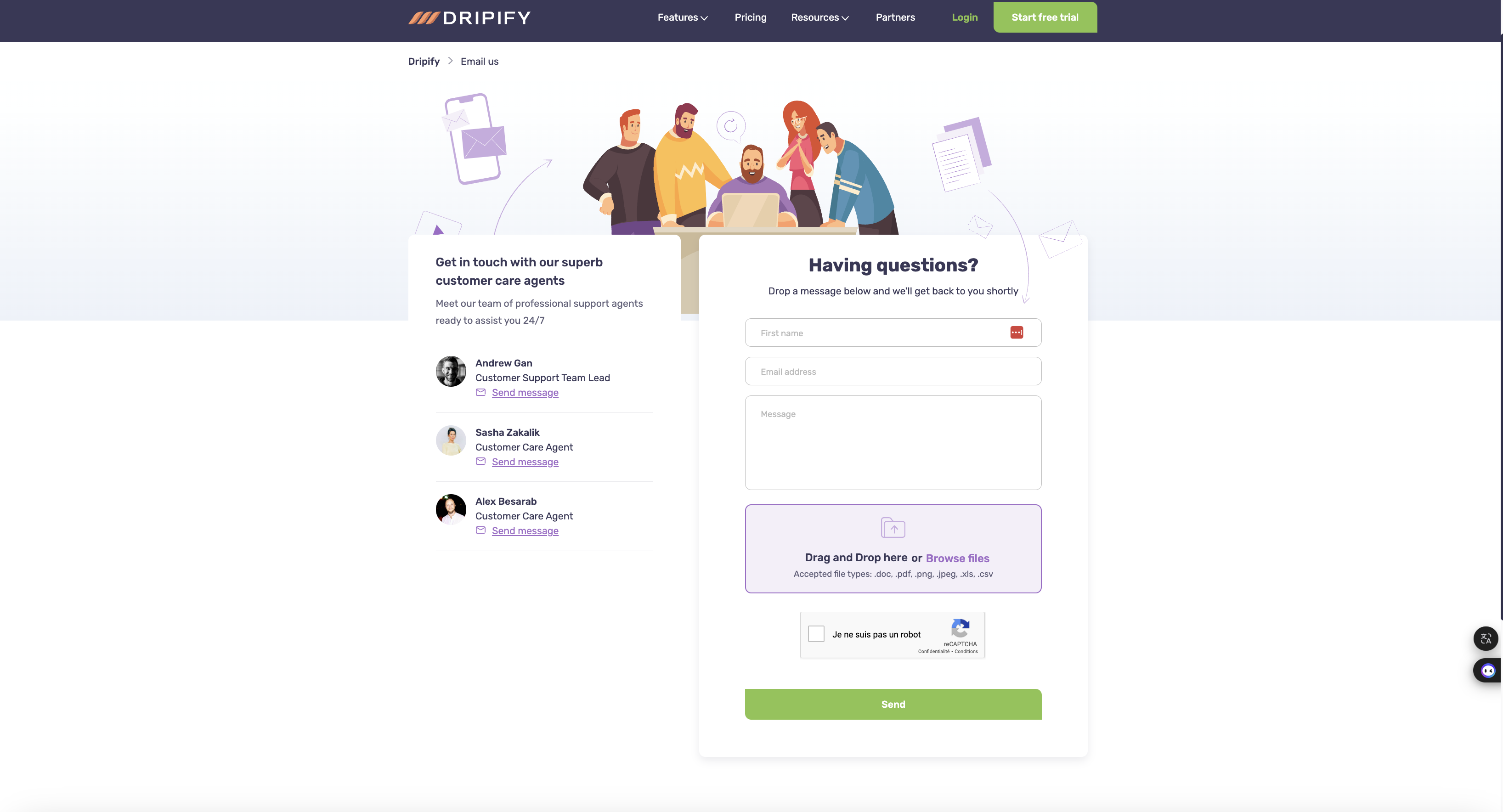 Waalaxy VS Dripify : Atención al cliente de Dripify