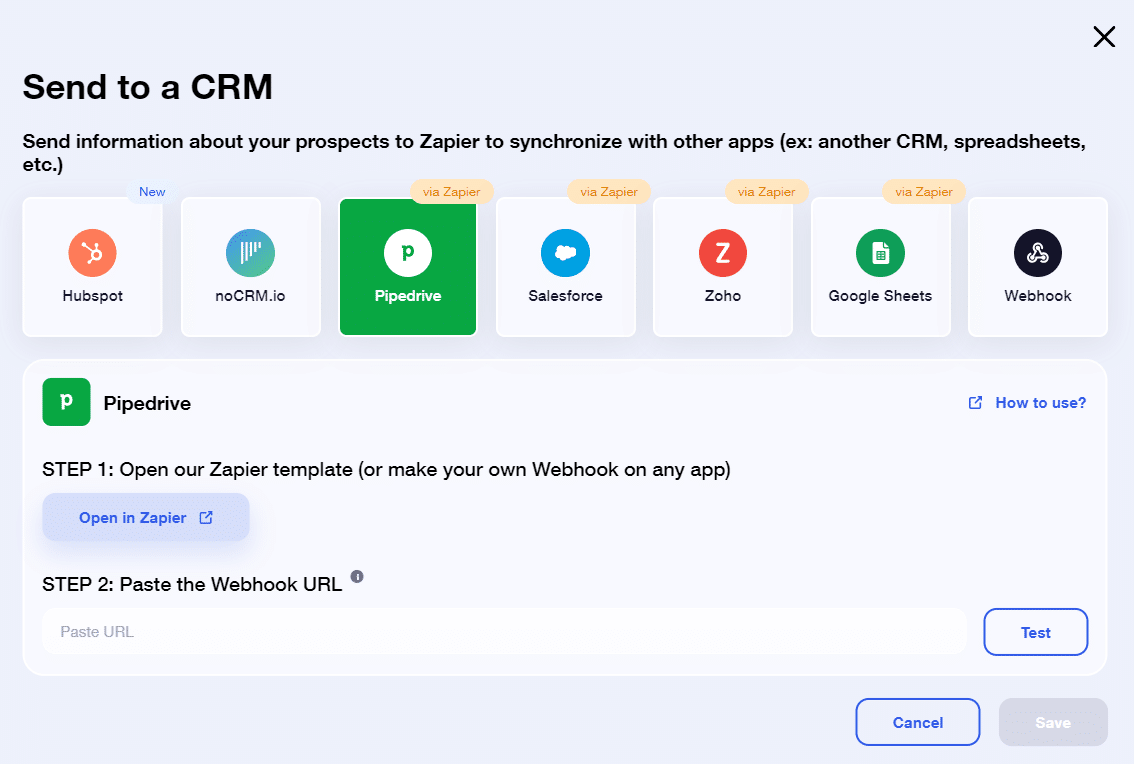 Synchronize Waalaxy with a CRM via Zapier