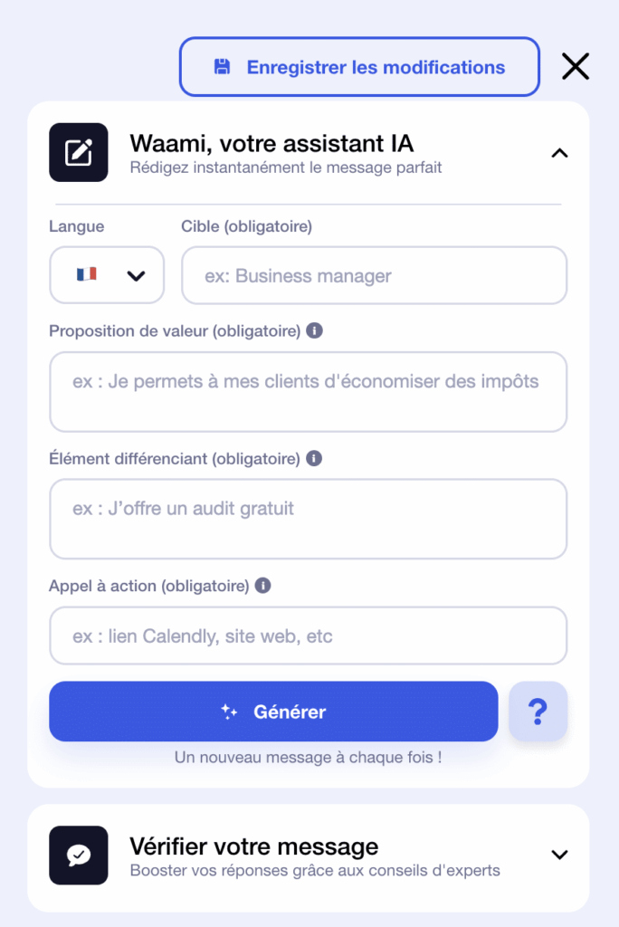 Escreva uma mensagem personalizada no Waalaxy com Waami.