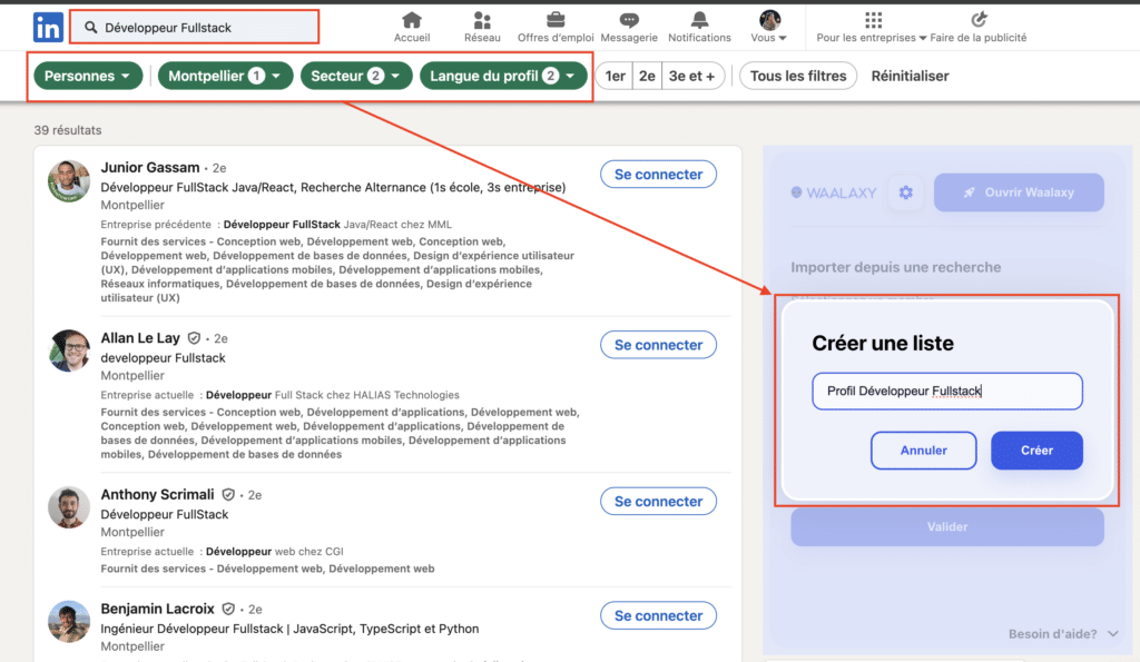 LinkedIn Outreach : Rechercher des profils sur LinkedIn et créer une liste.