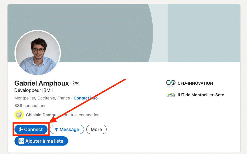 LinkedIn Outreach : bouton de deamnde de connexion sur LinkedIn.