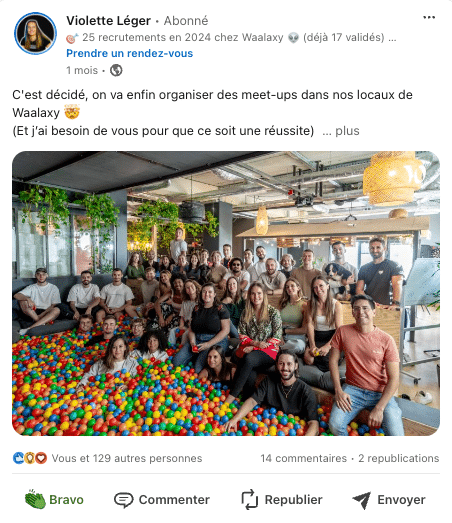 LinkedIn Outreach : Exemple d'une publication de contenu.