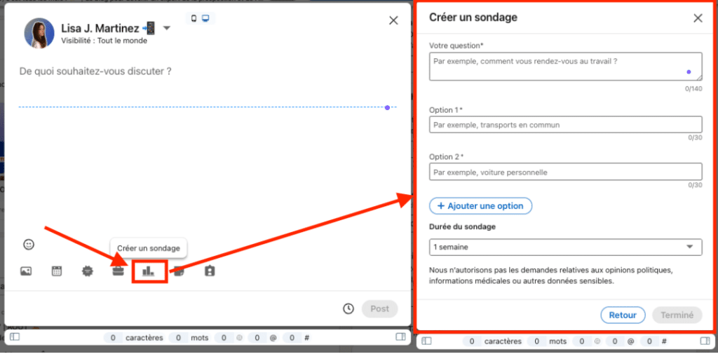 LinkedIn Outreach : Création de sondages sur LinkedIn.