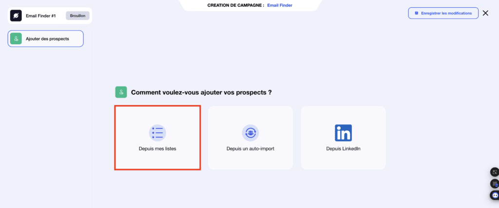 Email Finder : Ajouter une liste de contacts.