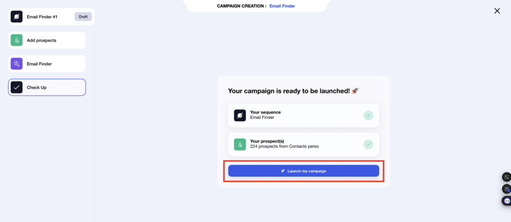 Email Finder: Riepilogo della campagna