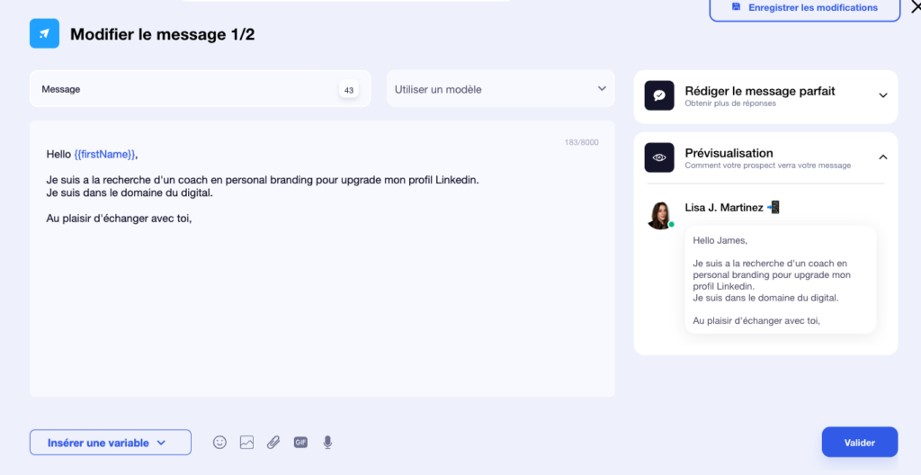 LinkedIn Outreach : Écrire un message personnalisé sur Waalaxy.