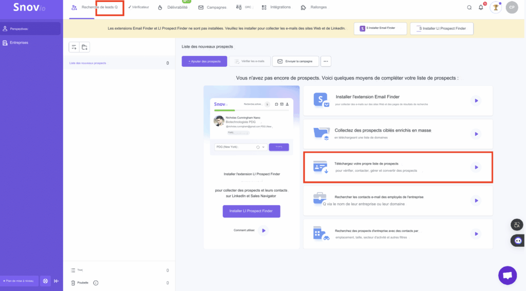 E-mailzoeker Snov.io Home.