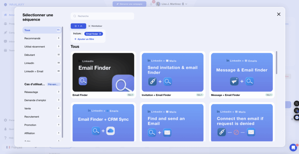 Multi-channel actiereeks selecteren met Email Finder.