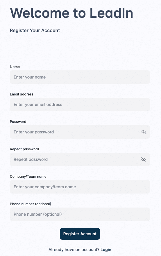 Modulo di registrazione Leadin