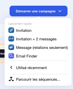 Bouton qui permet de lancer une campagne de prospection rapidement sur Waalaxy