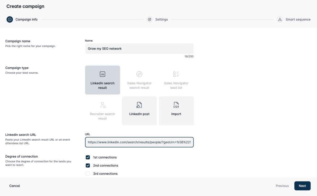 Interface pour choisir le moyen d'importer ses prospects dans une campagne Leadin