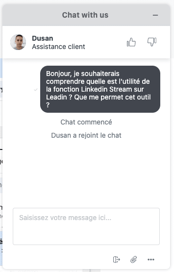 Chatbot Leadin et discussion avec le support client