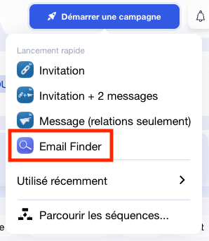 Bouton pour lancer une campagne d'email finder dans Waalaxy