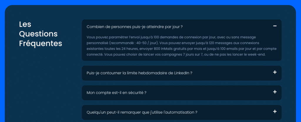 Liste des FAQ de la landing page Leadin