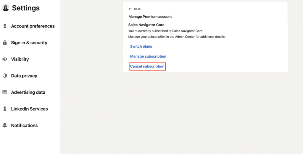 Cancel LinkedIn Sales Navigator subscription