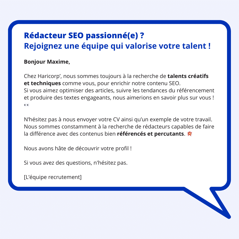 exemple de message de recrutement - rédacteur seo