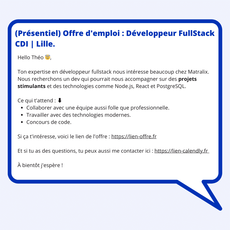 exemple de message de recrutement - développeur fullstack