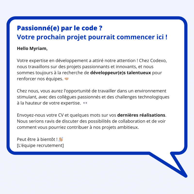 exemple de message de recrutement - développeur