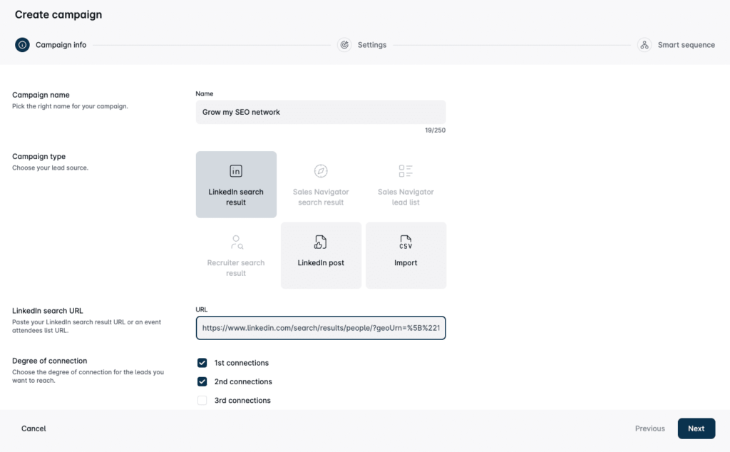 Interface for choosing how to import leads into a Leadin campaign