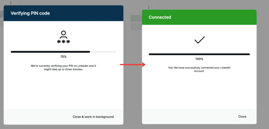 loading time before successful synchronization from Linkedin to Leadin