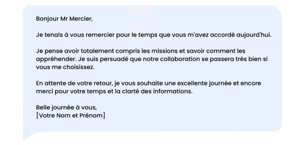 Mensagem de agradecimento no LinkedIn após uma entrevista de emprego: exemplo 2.