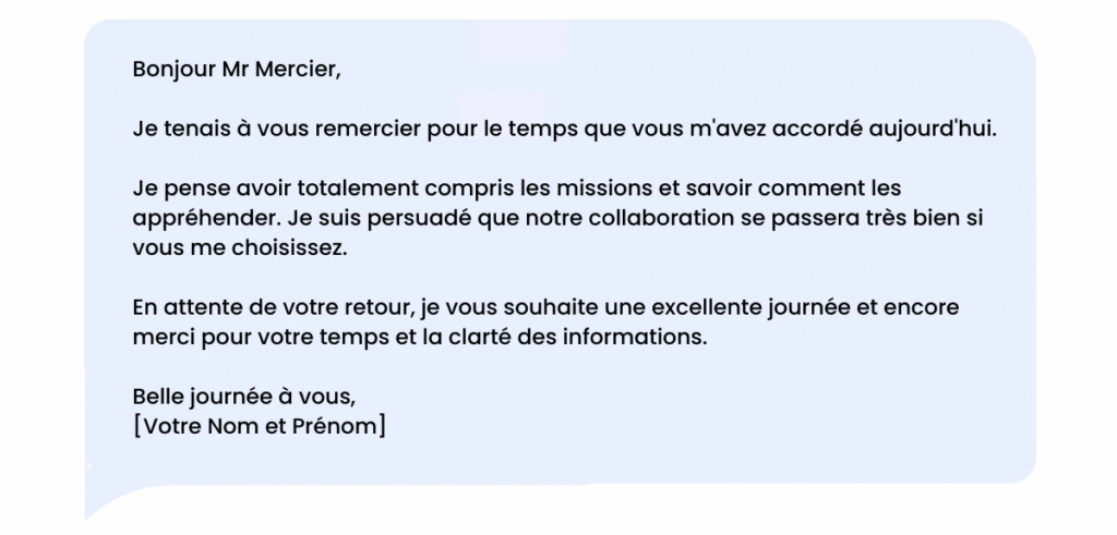 Mensagem de agradecimento do LinkedIn após uma entrevista de emprego: exemplo 2.
