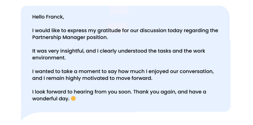 LinkedIn thank-you message after a job interview: example 1